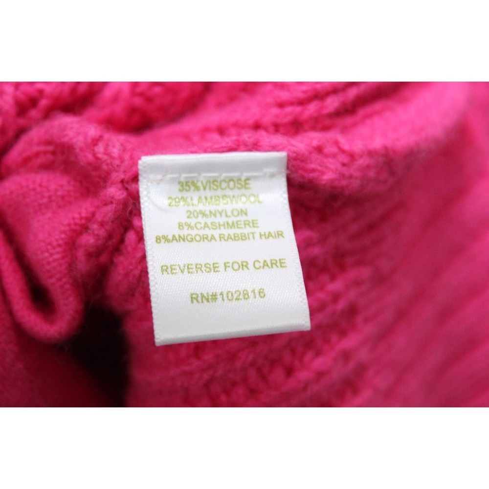 Garnet Hill Waffle Knit Crewneck Cashmere Wool Sweater Pink Pockets Size Small - Picture 12 of 16